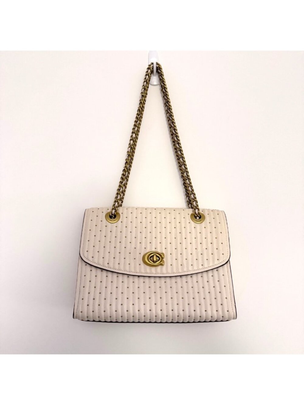 Coach Parker Quilted Rivets Leather Shoulder Bag‎ Chalk Ivory